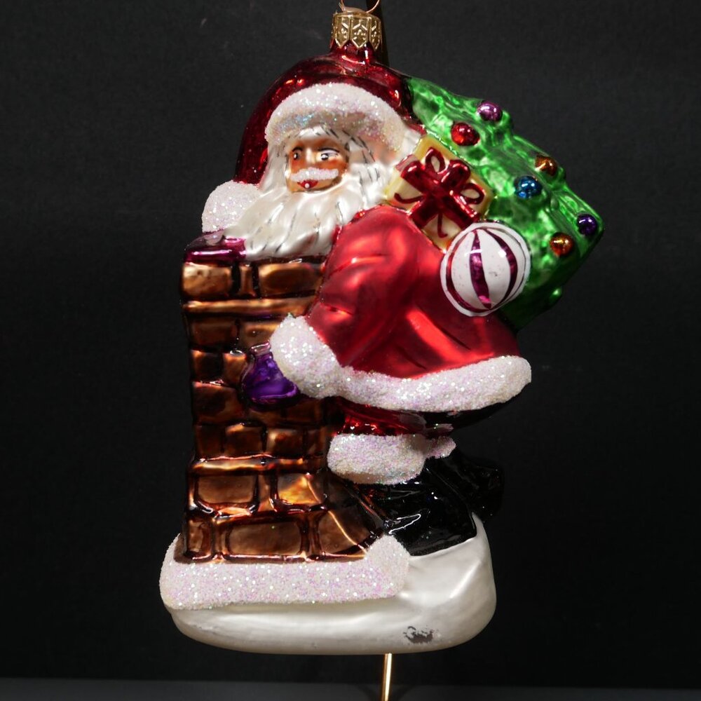 Radko Santa Claus "Shimmy Down" Ornament With Chimney & Gift Bag VTG Rare